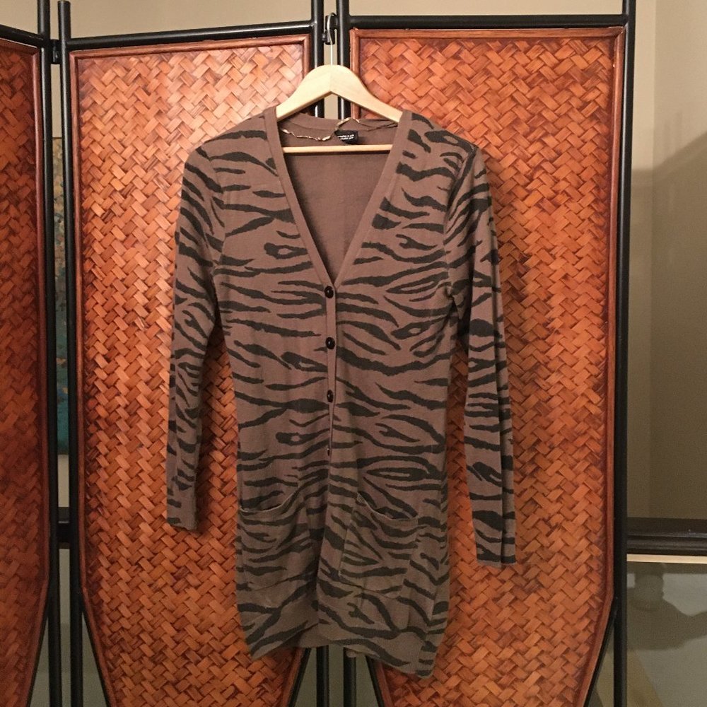 Y2K H&M Tiger Stripe Knit Cardigan Tunic Dress Indie Sleaze XS
